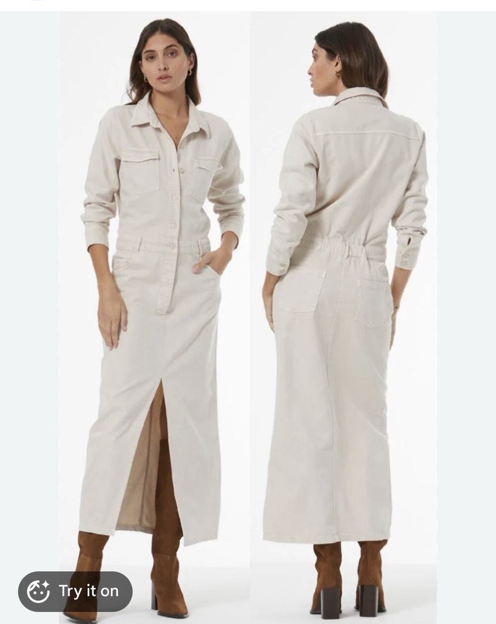 New YFB YOUNG FABULOUS & BROKE M Benson Utility Maxi Dress Denim Long Sleeve